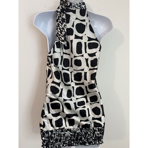 Vintage 90s y2k halter top heart & soul silky Mod handkerchief Tie Black White M - Picture 3 of 7